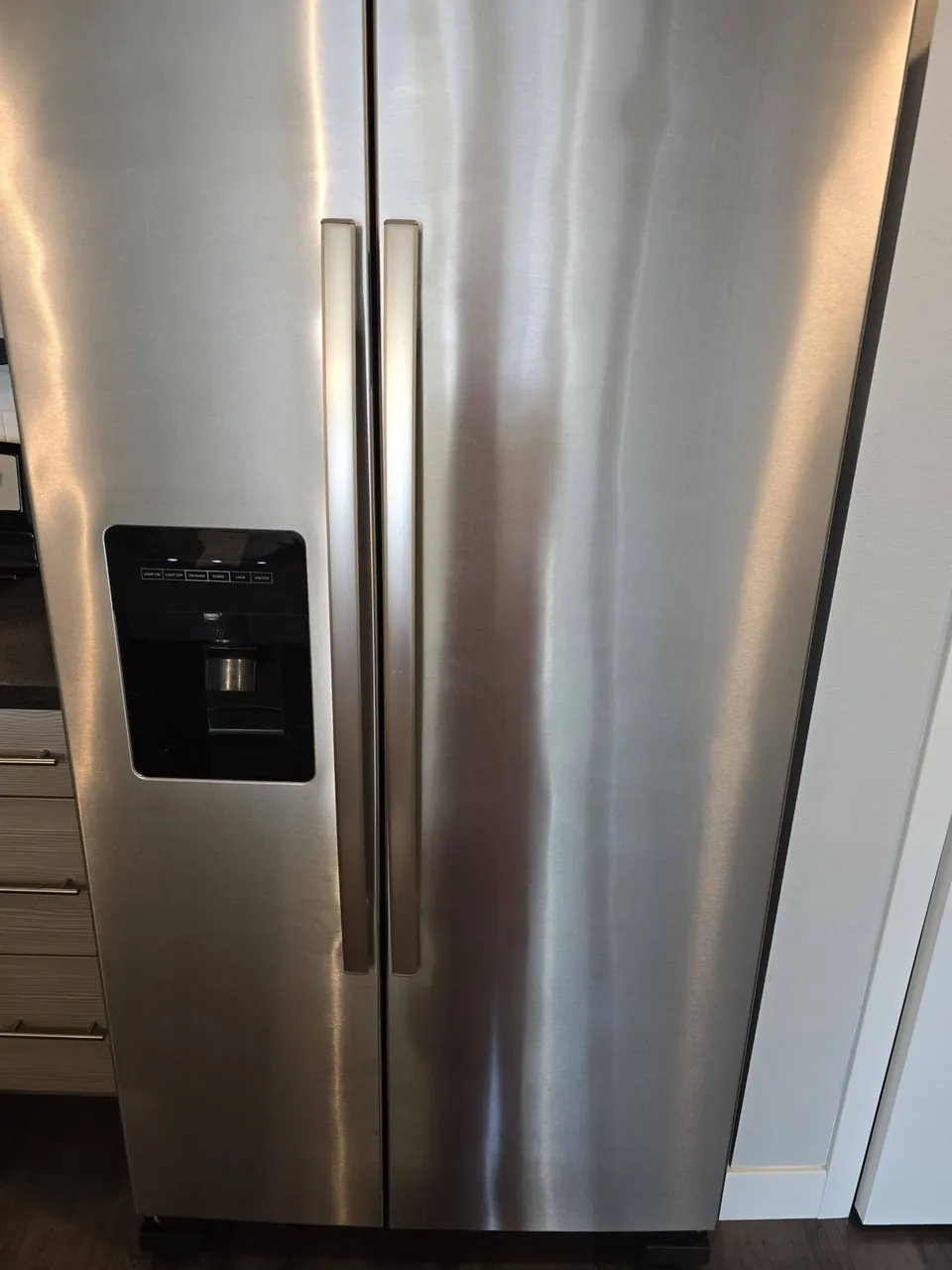 After: clean stainless steel fridge